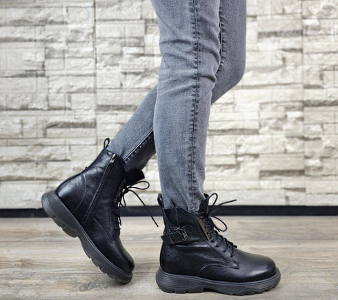 Ghete casual, dama, FORMAZIONE 1935, negru, piele naturala