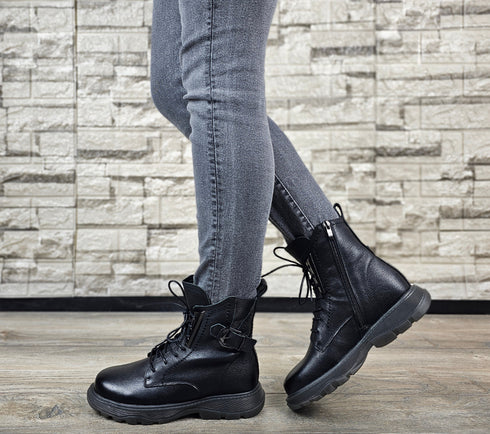 Ghete casual, dama, FORMAZIONE 1935, negru, piele naturala