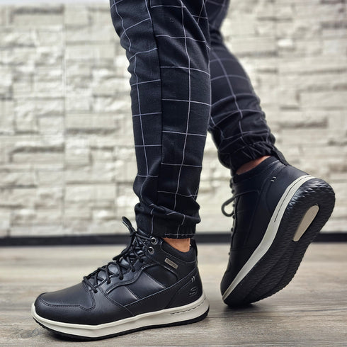 Ghete sport, barbati, SKECHERS WATERPROOF Delson Selecto, 65801-BLK negru, textil