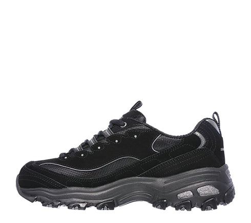 Pantofi sport, dama, SKECHERS D'LITES BIGGEST FAN 11930-BBK negru, piele intoarsa si piele ecologica