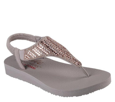 Slapi dama SKECHERS MEDITATION GLAMOROUS MUSE, 119774-TPE gri, textil