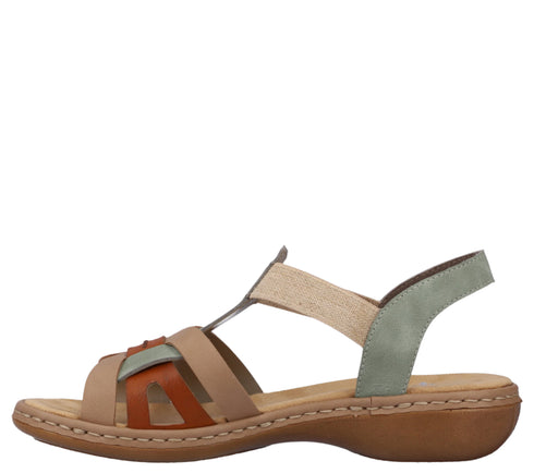 Sandale casual, dama, RIEKER, ANTISTRESS, 65918-52 verde, piele ecologica