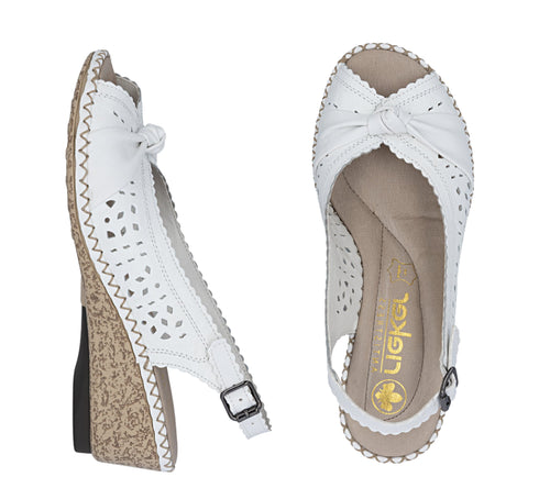 Sandale casual, dama, RIEKER, ANTISTRESS, 66176-81 alb, piele ecologica, cu platforma