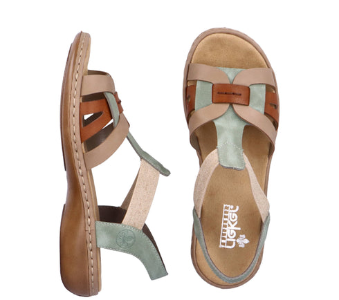 Sandale casual, dama, RIEKER, ANTISTRESS, 65918-52 verde, piele ecologica