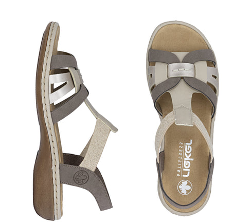 Sandale casual, dama, RIEKER, ANTISTRESS, 65918-64 bej, piele ecologica