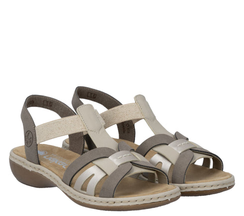 Sandale casual, dama, RIEKER, ANTISTRESS, 65918-64 bej, piele ecologica