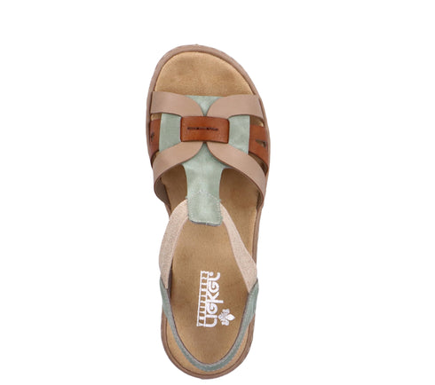Sandale casual, dama, RIEKER, ANTISTRESS, 65918-52 verde, piele ecologica