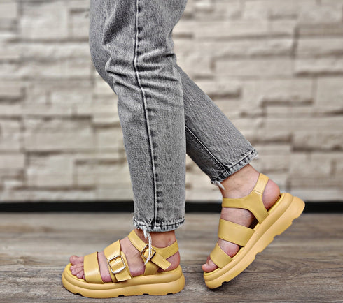 Sandale casual, dama, FORMAZIONE, 5022-2 galben, piele naturala