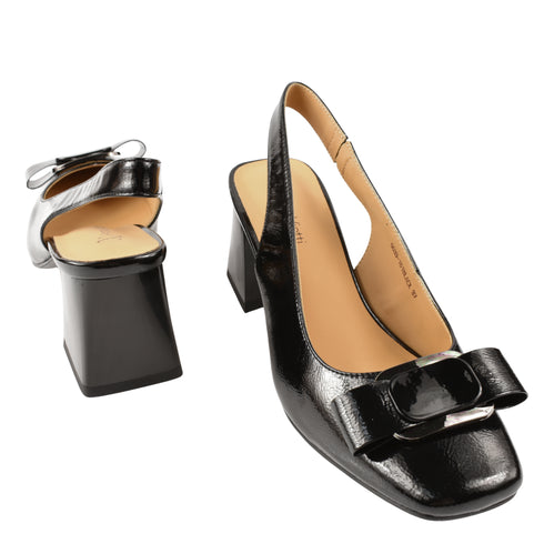 Sandale elegante, dama, ANNA VIOTTI, D105-5533 negru, piele lacuita, cu toc