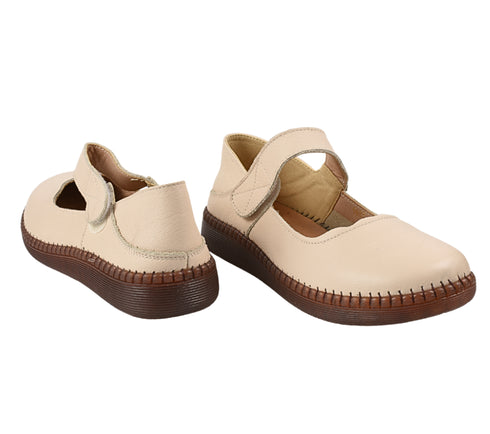 Pantofi casual, dama, ADA SHOES 9683, crem, piele naturala