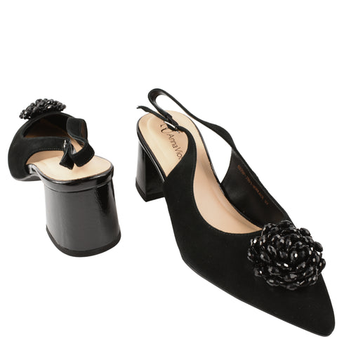 Sandale elegante, dama, ANNA VIOTTI, D105-6379P negru, piele naturala, toc