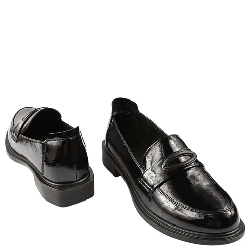 Pantofi casual, femei, FORMAZIONE, Q11520-176 negru, piele lacuita