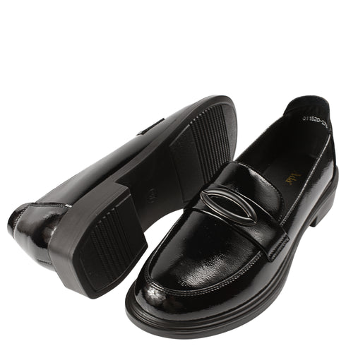 Pantofi casual, femei, FORMAZIONE, Q11520-176 negru, piele lacuita