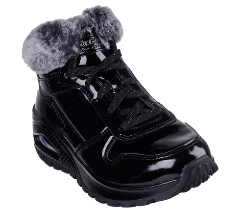 Ghete sport, femei, SKECHERS UNO RUGGED-FIESTY WINTER 168126-BBK negru, piele lacuita