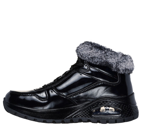 Ghete sport, femei, SKECHERS UNO RUGGED-FIESTY WINTER 168126-BBK negru, piele lacuita