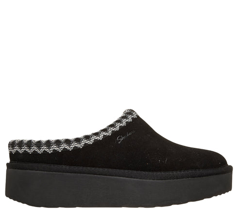 Papuci sport, dama, SKECHERS KEEP COZY - COZY CAS 169144-BBK negru, piele intoarsa