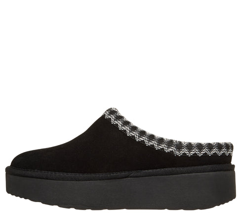 Papuci sport, dama, SKECHERS KEEP COZY - COZY CAS 169144-BBK negru, piele intoarsa