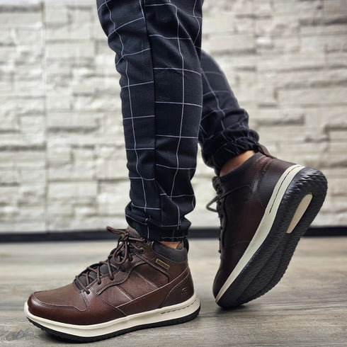 Ghete sport, barbati, SKECHERS WATERPROOF Delson Selecto, 65801-CHOC maro, piele ecologica