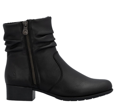 Ghete casual, dama, RIEKER, ANTISTRESS, 78656-00 negru, piele naturala, cu toc