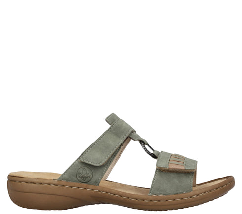 Papuci casual, dama, RIEKER ANTISTRESS, 60881-52 verde, piele ecologica