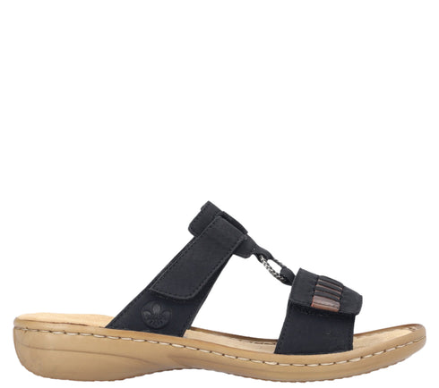 Papuci casual, dama, RIEKER ANTISTRESS, 60881-00 negru, piele ecologica