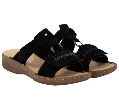 Papuci casual, dama, RIEKER ANTISTRESS, V2839-00 negru, piele ecologica