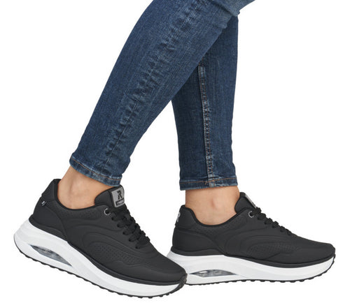 Pantofi sport, dama, RIEKER MEMOSOFT, W2700-00 negru, piele ecologica