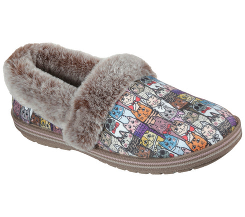 Papuci casual, dama, SKECHERS BOBS TOO COZY-CHIC CAT, 33347-MLT bej, textil