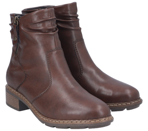 Ghete casual, dama, RIEKER, ANTISTRESS, 77281-25 maro, piele ecologica, cu toc