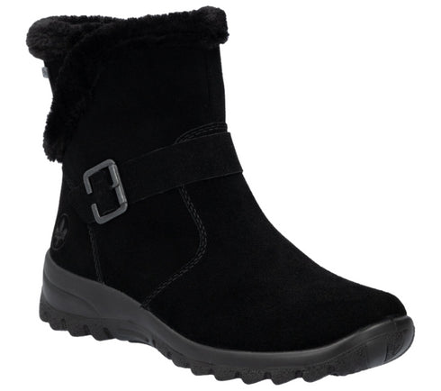 Ghete casual, dama, RIEKER, L7179-00 negru, piele intoarsa