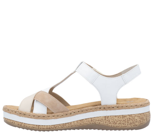 Sandale casual, dama, RIEKER, ANTISTRESS, V0919-80 alb, piele ecologica