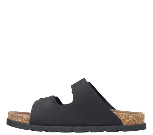 Papuci casual, barbati, RIEKER ANTISTRESS, 21190-00 negru, piele nabuc