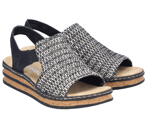 Sandale casual, dama, RIEKER, ANTISTRES, 62971-00 negru, textil