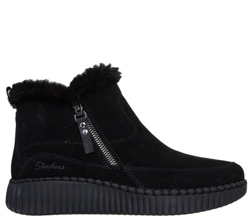 Ghete sport, dama, SKECHERS WILSHIRE BLVD - FRESH ZIP 168108-BBK negru, piele intoarsa