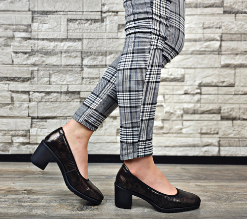 Pantofi casual, dama, JOHNNY, ST1194 bronz, piele naturala, cu toc