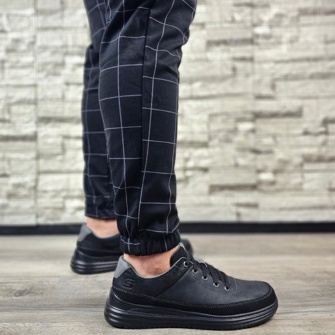 Pantofi sport, barbati, SKECHERS PROVEN ALDENO 204875-BBK negru, piele naturala