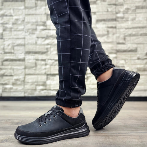 Pantofi sport, barbati, SKECHERS PROVEN ALDENO 204875-BBK negru, piele naturala