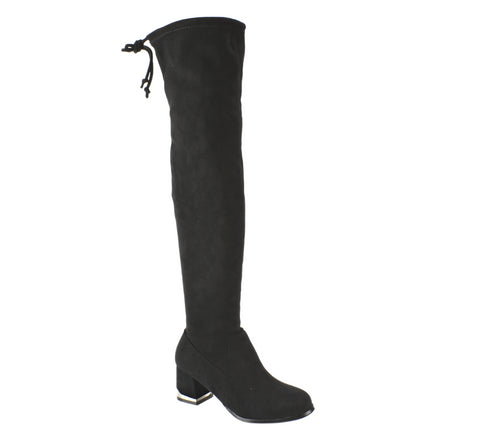 Cizme elegante, dama, FORMAZIONE, 130536 negru, piele intoarsa, cu toc