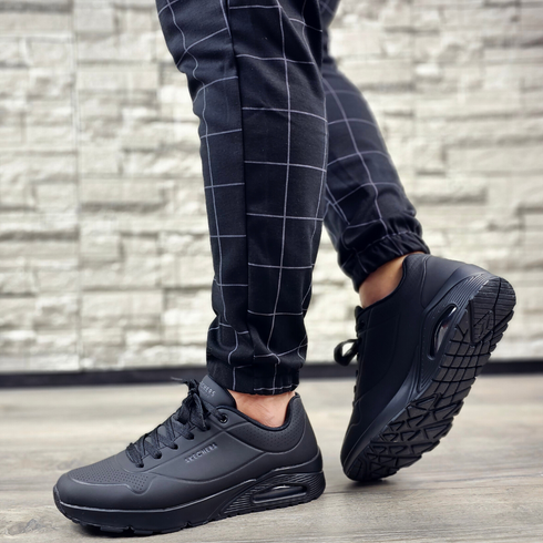 Pantofi sport, barbati, SKECHERS Uno Stand On Air, 52458-BBK negru, piele ecologica