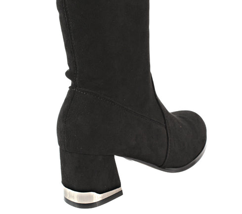 Cizme elegante, dama, FORMAZIONE, 130536 negru, piele intoarsa, cu toc