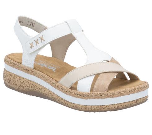 Sandale casual, dama, RIEKER, ANTISTRESS, V0919-80 alb, piele ecologica