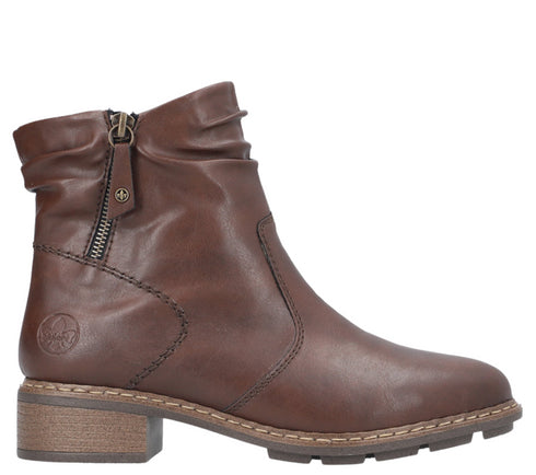 Ghete casual, dama, RIEKER, ANTISTRESS, 77281-25 maro, piele ecologica, cu toc