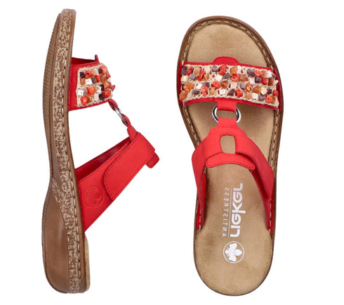 Papuci casual, dama, RIEKER ANTISTRESS, 62815-33 rosu, piele ecologica