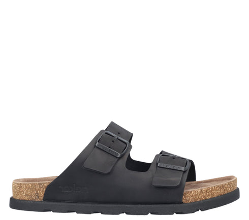 Papuci casual, barbati, RIEKER ANTISTRESS, 21190-00 negru, piele nabuc