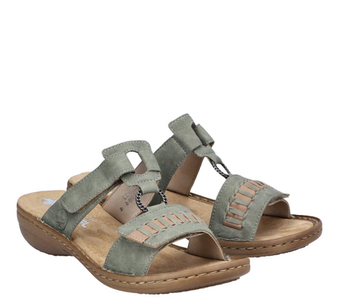 Papuci casual, dama, RIEKER ANTISTRESS, 60881-52 verde, piele ecologica