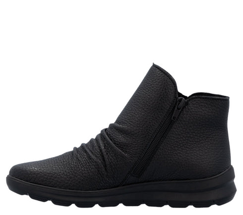 Ghete casual, dama, RIEKER, Z0056-00 negru, piele naturala