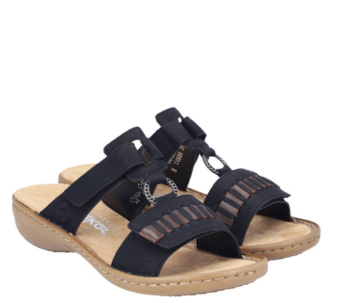 Papuci casual, dama, RIEKER ANTISTRESS, 60881-00 negru, piele ecologica