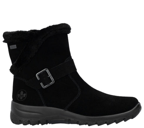 Ghete casual, dama, RIEKER, L7179-00 negru, piele intoarsa