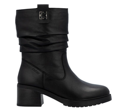 Ghete casual, dama, RIEKER, Y5257-00 negru, piele naturala, cu toc