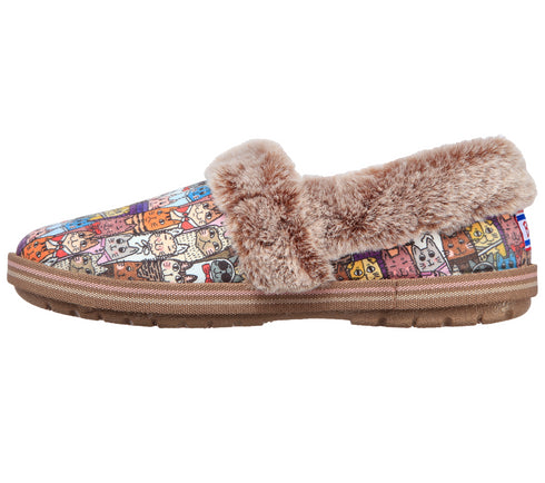Papuci casual, dama, SKECHERS BOBS TOO COZY-CHIC CAT, 33347-MLT bej, textil